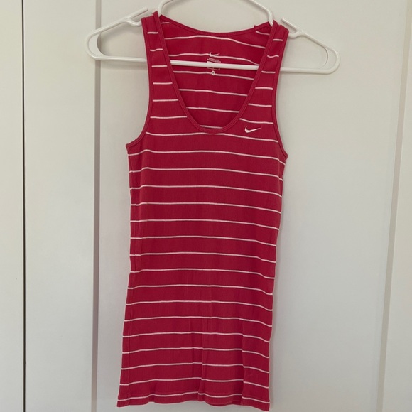 Nike Women's Pink and White Striped Athletic Tank Top - Picture 1 of 5
